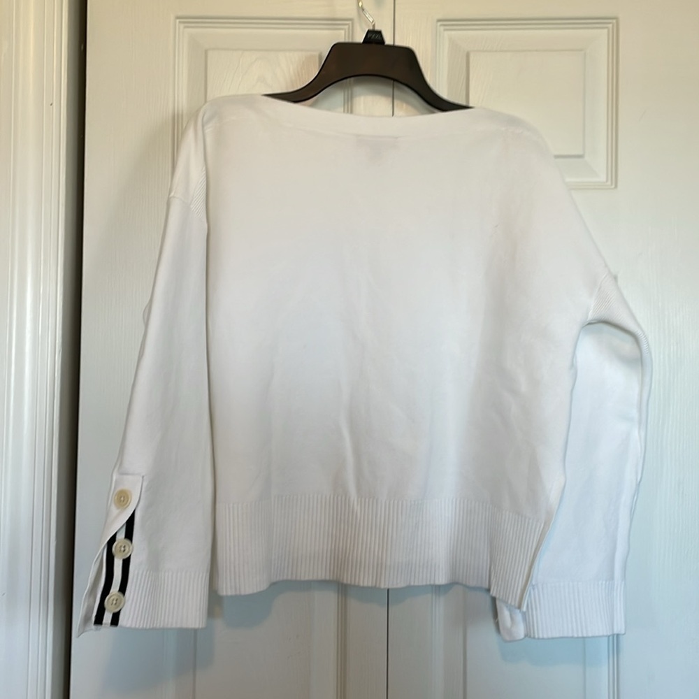 J. Crew M white long sleeved sweater nautical navy arm detailing boat neck knit - Picture 6 of 11